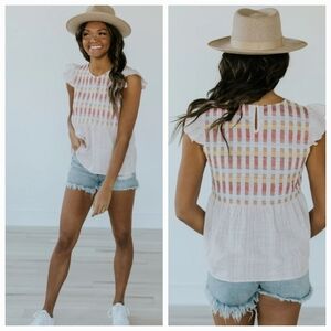 Roolee Embroidered Ruffle Linen Blend Peplum Top Size S